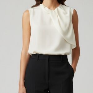Celine Cream Silk Drape Detail Sleeveless Top